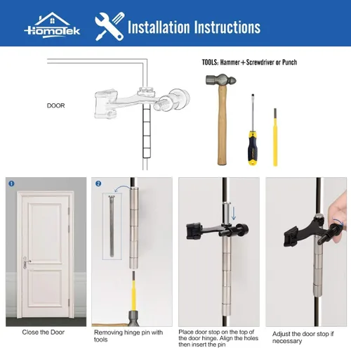 Vista 4 de HOMOTEK Paquete de 12 Topes de Puerta de Latón Antiguo de Pasador de Bisagra, Tope de Puerta Ajustable de Lujo Resistente de 2-1/2"x1-3/4