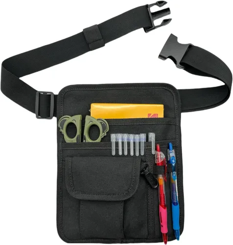 Vista 5 de LUFOX Bolsa para servidor, bolsa de restaurante para camarero, bolsa de dinero, bolsa de delantal de restaurante con cinturón ajustable, Negro