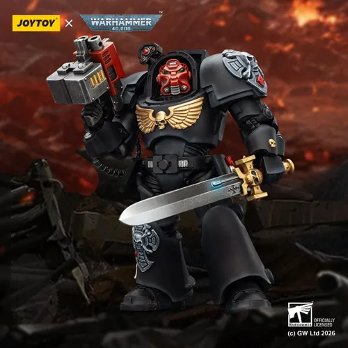 Vista 3 de JOYTOY Black Templars Warhammer 40k 1/18 Figura de acción Black Templars Terminator 1 con espada de poder y bolter de tormenta, regalos