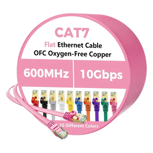 Vista 25 de Cable Ethernet Cat 7 de 0.6 pies, cable de Internet de alta velocidad de 10 Gbps, blindado SFTP, cobre puro OFC, cable de red LAN RJ45 CAT7