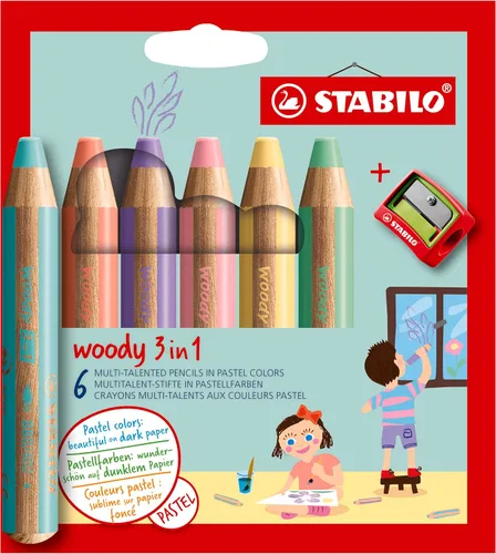 Vista 12 de STABILO Lápiz multitalento Woody 3 en 1 - Paquete de 6 - Colores surtidos