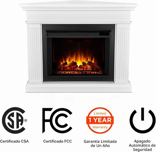 Vista 4 de Real Flame Kennedy Grand Corner Chimenea eléctrica con repisa para sala de estar o dormitorio, calentador reemplazable, efecto realista de troncos