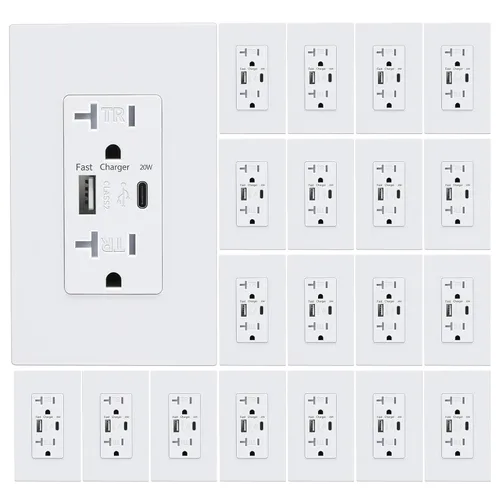 Vista 9 de 3GRACE Toma de corriente USB de pared, receptáculos de tomas de cargador con puertos USB C de 4.2 A, enchufe dúplex de 20 amperios resistente a