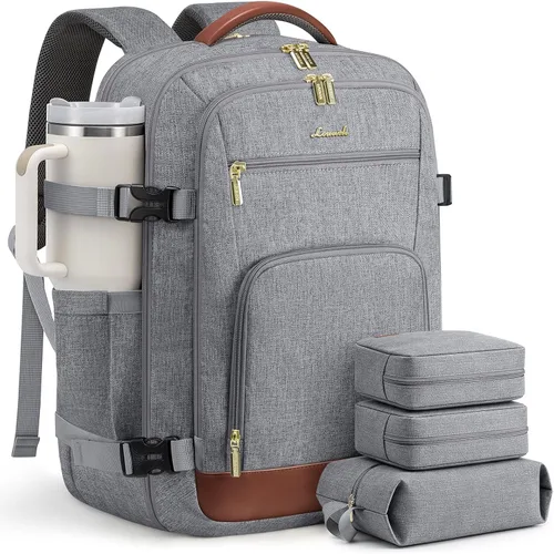 Vista 17 de LOVEVOOK Mochila de viaje para mujer y hombre, Beige, Mochilas de viaje
