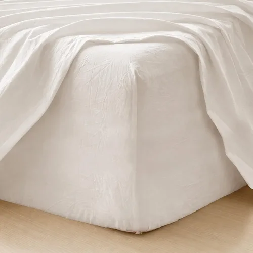 Vista 13 de MooMee Sábana bajera ajustable únicamente, 100% algodón lavado con textura tipo lino, transpirable, duradera, suave, cómoda, bolsillo profundo se