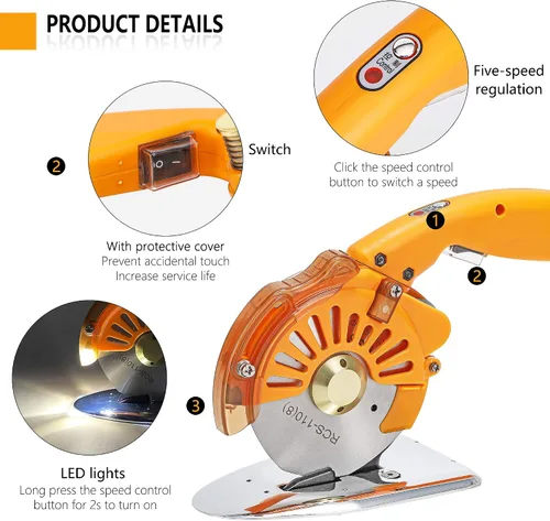 Vista 3 de CGOLDENWALL Cortador eléctrico de tela de accionamiento directo servo cuchillo de alfombra de 3 velocidades ajustables con luz LED para tela, cuero