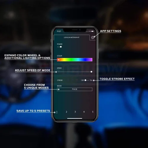 Vista 5 de LEDGlow - Kit de iluminación de neón para interiores con Bluetooth, multicolor, para coches y camiones, para smartphone y para crear cualquier