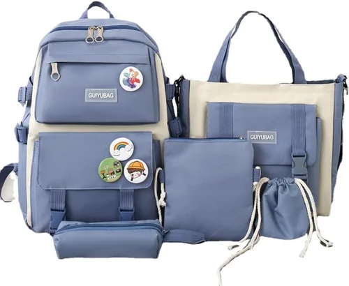 Vista 7 de Linda mochila con accesorios kawaii 5PCS Set Mochilas impermeables, Negro -, Moderno