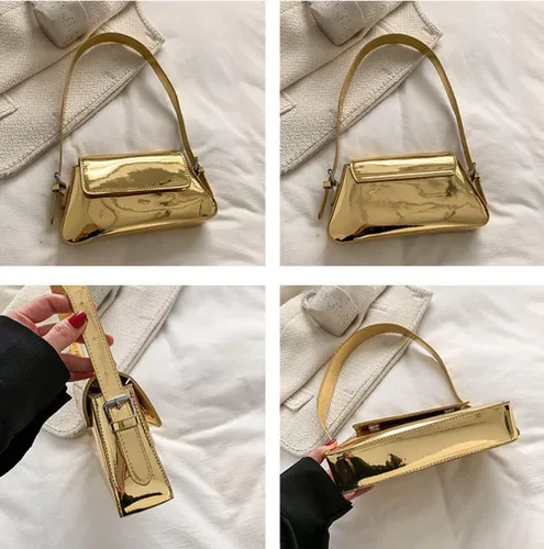 Vista 8 de Bolso de noche para mujer, bolso de mano Y2k, plateado brillante, bolso de mano, bolso de fiesta, lindo bolso metálico