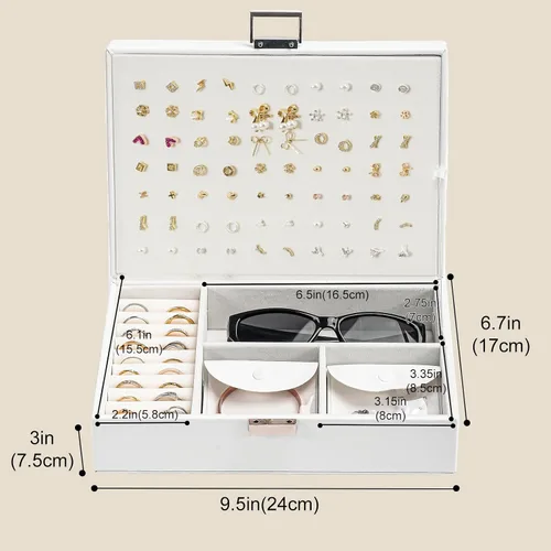Vista 2 de Joyero organizador para mujeres y niñas, caja de joyería mejorada con 8 bolsas adicionales libres de deslustre, contenedor de almacenamiento