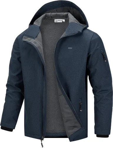 Vista 8 de 33,000ft Chaqueta de softshell con capucha para hombre, impermeable, ligera, aislada, cortavientos, forro de forro polar, chaqueta de lluvia Verde