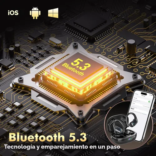 Vista 4 de Auriculares inalámbricos Bluetooth de reproducción de 80 horas, pantalla de alimentación con micrófono con cancelación de ruido, auriculares