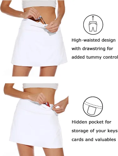 Vista 4 de XIEERDUO Faldas deportivas de tenis y golf para mujer con pantalones cortos y bolsillos, pantalón corto de cintura alta para correr