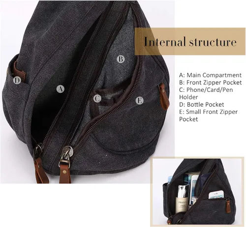 Vista 3 de KL928 Bolso bandolera de lona Mochila pequeña cruzada de hombro, mochila casual para hombres y mujeres