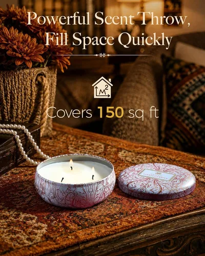 Vista 73 de M&SENSE Velas aromáticas de bayas cítricas, vela grande de lata de soja de 3 mechas, más de 40 horas de tiempo de combustión, cera vegana 100%