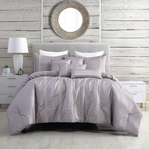 Vista 27 de ESCA Juego de edredón floral morado Queen - 7 piezas de ropa de cama botánica ciruela malva