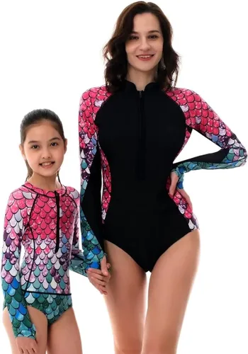 Vista 2 de YOLIPULI Traje de baño para madre e hija, traje de baño familiar a juego para mujer con camiseta de protección para niñas