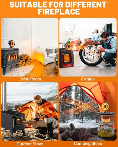 Vista 7 de HIDALIFE Ventilador de estufa de leña de 6 aspas con potencia de calor, ventilador para chimenea, soplador térmico con termómetro magnético
