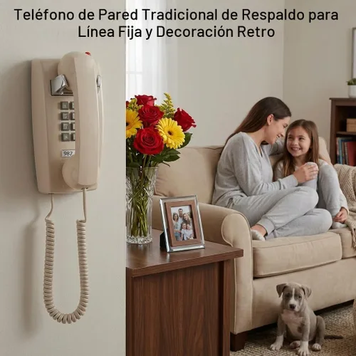 Vista 3 de HTMengt - Teléfono de pared tradicional con campana de metal, teléfono de pared clásico 2554 (compatible con audífonos), teléfono de pared retro