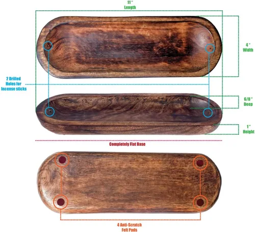 Vista 6 de Quemador doble de madera para incienso - Colector de cenizas grande hecho a mano para decoración del hogar
