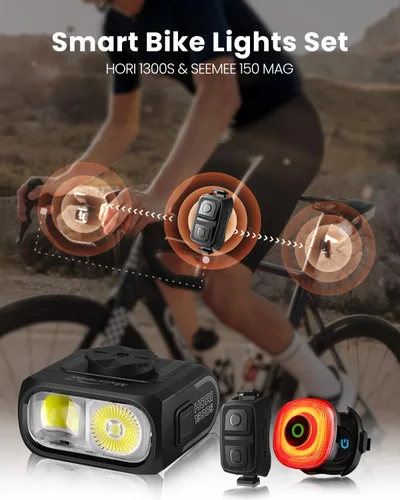 Vista 2 de Magicshine HORI1300S & SEEMEE 150 MAG Luces de Bicicleta Delanteras y Traseras, Control FTR LightSync de Un Toque, Luz Delantera de 1300LM y Luz