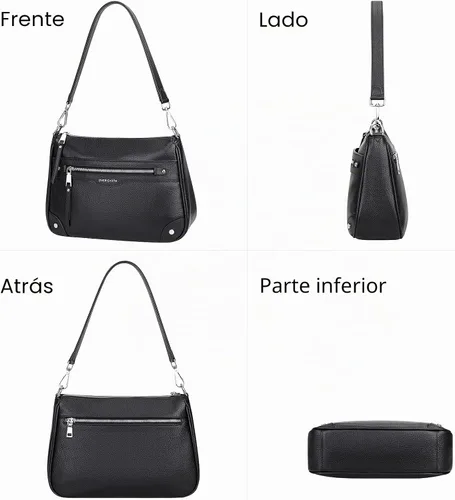 Vista 5 de Over Earth Soft Genuine Leather Crossbody Bags for Women with Multi Pockets 01-Negro