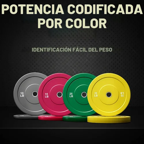 Vista 6 de Discos de Peso con Parachoques de Colores Discos de Peso Olímpicos de 2 Pulgadas, Juego de Discos de Peso de Goma de 10/15/25/35 lb