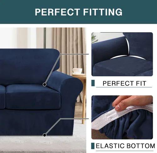 Vista 6 de FantasDecor Fundas de sofá de 4 piezas de terciopelo para sofá de 3 cojines, paquete de 3 fundas de sofá de terciopelo para sofá de 2 cojines, funda