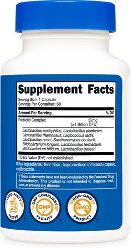 Vista 5 de Nutricost Complejo probiótico (>1 mil millones de UFC) 60 cápsulas - Sin gluten, sin OMG