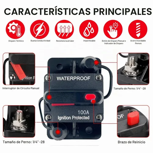 Vista 5 de Disyuntor de 100 amperios de 12 V a 48 V CC con botón de interruptor de reinicio manual para motor de arrastre de barcos, vehículos de remolque