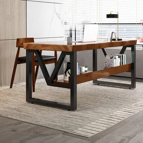 Vista 4 de Escritorio de computadora de madera maciza, escritorio para computadora de oficina en casa, banco de trabajo/escritorio simple, resistente a altas