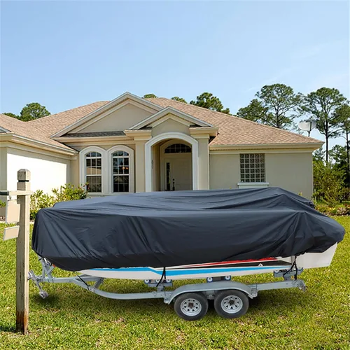 Vista 5 de Heavy Duty 210D - Cubierta para lancha de pesca remolcable V-Hull Tri-Hull Runabouts 11-22ft Negro