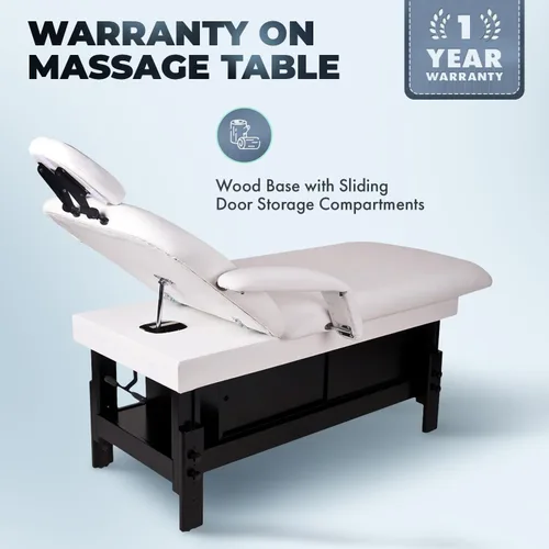 Vista 4 de Buy-Rite Mesa de masaje: Cama XL, Base de madera, Almacenamiento deslizante, Brazos flexibles, respaldo adj., espacio facial, Tapicería de vinilo