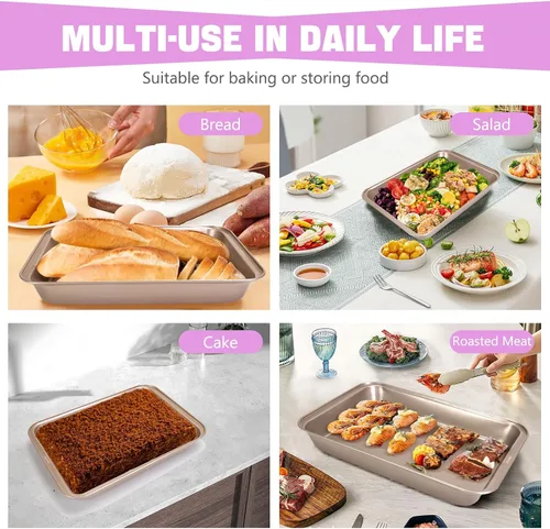 Vista 4 de Molde rectangular para pasteles con tapa, bandeja para hornear de 9 x 13 pulgadas con tapa y asa, antiadherente para hornear y asar y cocinar