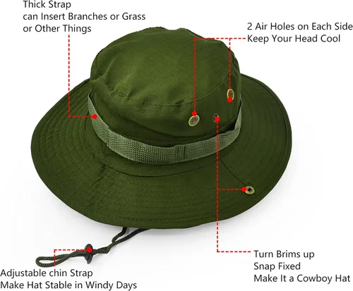Vista 3 de Sombrero de ala ancha para exteriores, sombrero de protección solar, estilo clásico del ejército de combate de los Estados Unidos, gorra de sol
