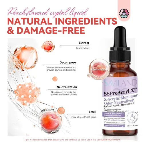 Vista 4 de SAVILAND - Neutralizador de olores de monómero con aroma a durazno para líquido acrílico, 1.0 fl oz