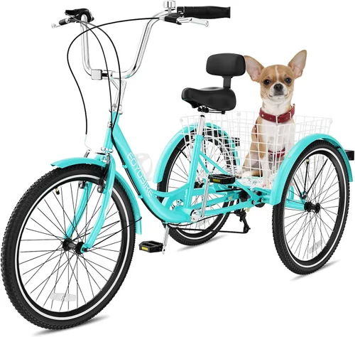 Vista 9 de NAIZEA Triciclo para adultos, bicicleta de crucero de tres ruedas de 7 velocidades, triciclos para adultos de 20/24/26 pulgadas, bicicletas de 3