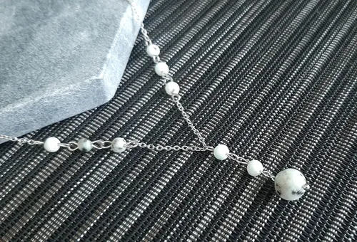 Vista 6 de Natural Crystal Bead Lotus Jasper Stone Y Shaped Lariat Necklace Non-Tarnish Steel Chain