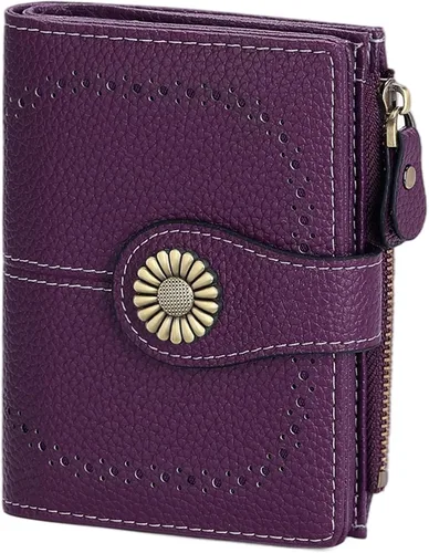 Vista 16 de SENDEFN - Billetera pequeña para mujer de cuero con doble solapa, portatarjetas con bloqueo RFID, bolsillo con cremallera para monedas 1-cera-rosa