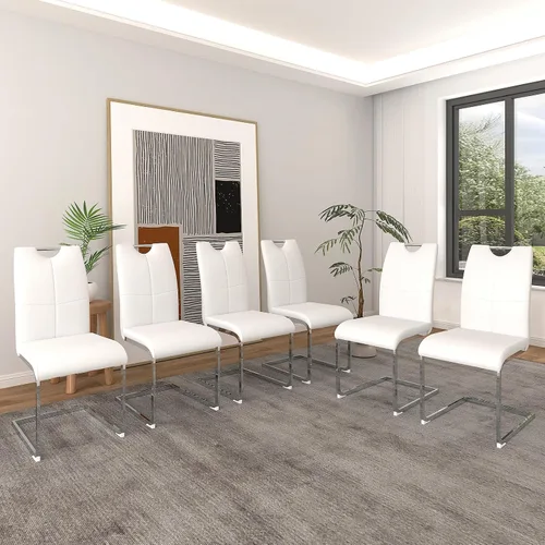 Vista 13 de Juego de 2 sillas de comedor, modernas sillas de comedor de piel sintética con respaldo alto, patas de metal, sillas tapizadas modernas para cocina