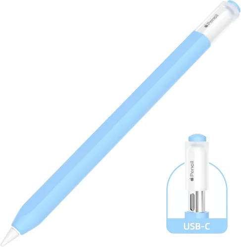 Vista 10 de AZF Compatible con Apple Pencil USB C, funda protectora de silicona antideslizante para Apple Pencil (USB-C), soporte magnético (gris)