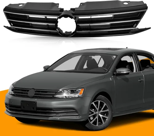 Vista 7 de Protector de rejilla de parachoques delantero con kit de repuesto, entrada de aire de capó delantero negro con moldura cromada para Volkswagen Jetta