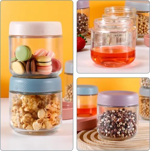 Vista 7 de Paquete de 6 tarros de vidrio con tapas, tarros de vidrio de 8 onzas, recipientes de avena de boca ancha, recipientes apilables de almacenamiento