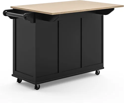 Vista 15 de Homestyles Dolly Madison Carrito de Isla de Cocina Móvil Negro con Barra de Desayuno de Hoja Plegable de Madera