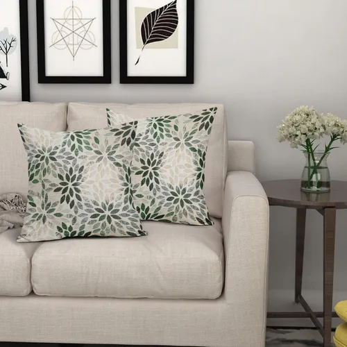 Vista 7 de Juego de 2 fundas de almohada de dalia verde de 18 x 18 pulgadas, fundas de almohada cuadradas decorativas de flores geométricas rústicas, fundas