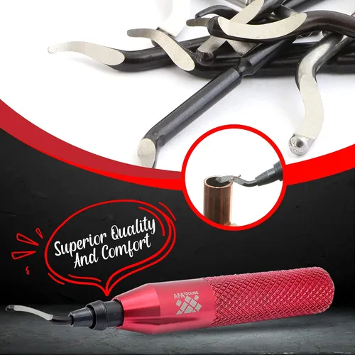 Vista 15 de AFA Tooling - Herramienta de desbarbado con 11 cuchillas HSS M2 - Mango de aluminio micropulido y anodizado con agarre moleteado de diamante - Ideal