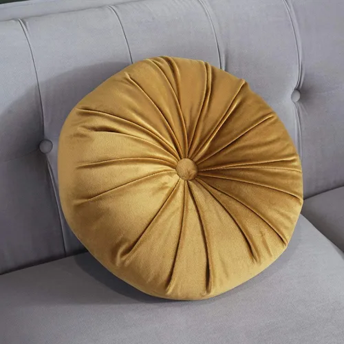 Vista 2 de TRRAPLE Almohadas redondas, cojín de terciopelo de calabaza, almohada redonda plisada decorativa para el hogar, para sofá, cama, sala de estar