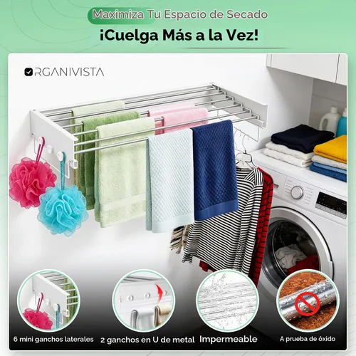 Vista 6 de [Usado] Tendedero plegable para montaje en la pared para ropa de lavandería 28
