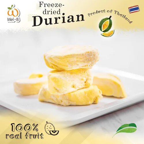Vista 2 de Wel-B Bocadillos de frutas liofilizadas, Durian fresco liofilizado a una textura crujiente mientras conserva el sabor natural y la nutrición