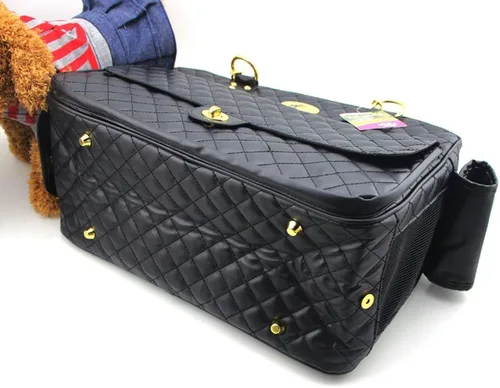 Vista 7 de B-JOY Nuevo bolso de perro para perro, bolso de mano para mascotas, con asas de doble cadena, color negro